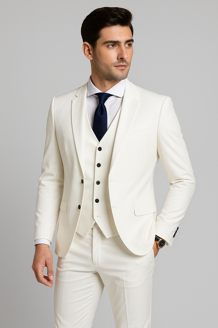 Stilvoller Herren Dreiteiler Anzug Slim-Fit für Hochzeiten. Elegante Herrenmode & Festanzug.
