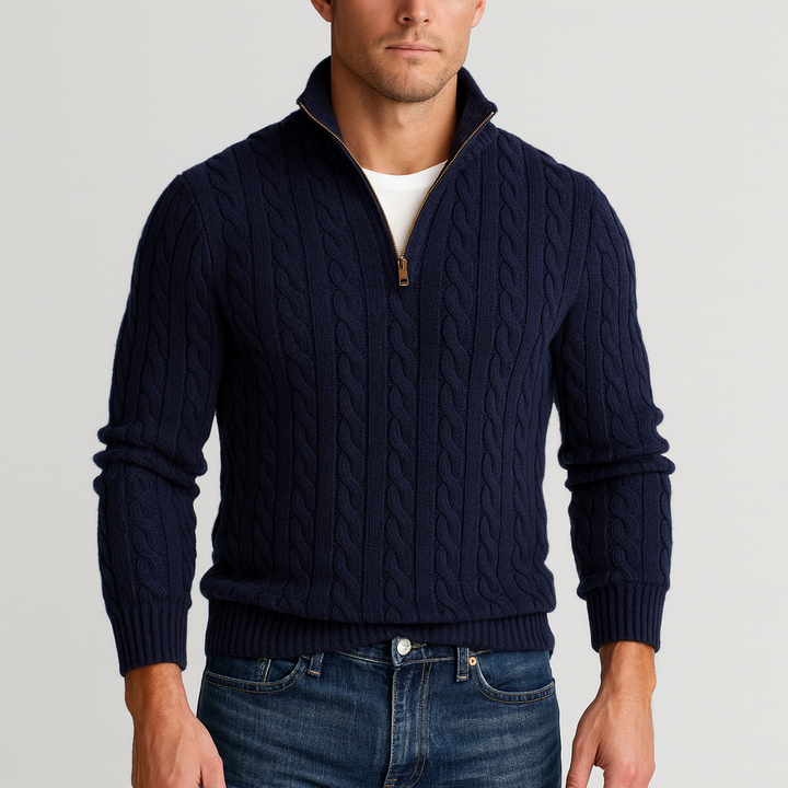 Bequemer Herren-Strickpullover mit halbem Reißverschluss & Stehkragen. Ideal für Alltag, Büro & Freizeit.