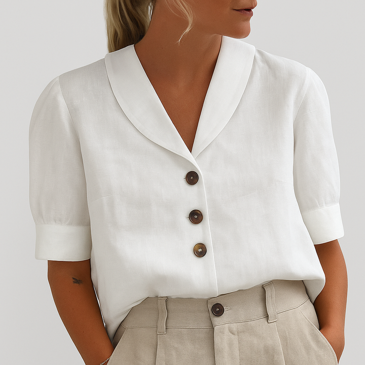 Elegante Damen Bluse mit V-Ausschnitt & lockerem Schnitt, ideal für Business, Freizeit & Alltag. Kurzarm.
