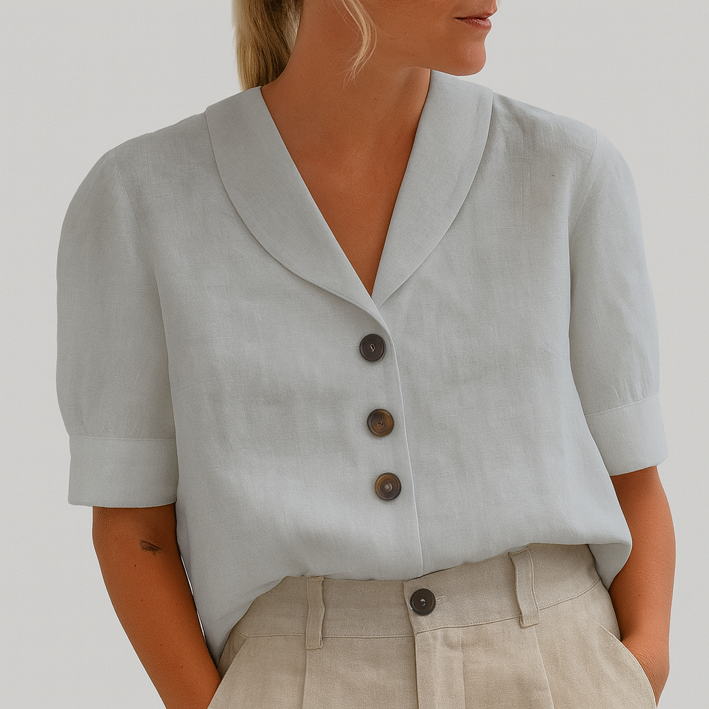 Moderne sommerliche Damen V-Ausschnitt Bluse, locker geschnitten für Komfort & stilvolle Frauenbekleidung.