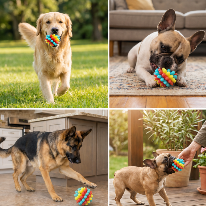 Abriebfester Noppenball als Hundespielzeug; fördert Zahnhygiene, mindert Langeweile & sorgt für Kauspaß bei Hunden.