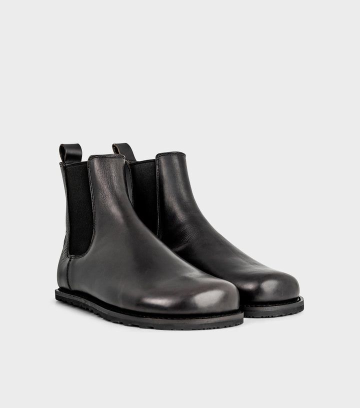 Unisex Chelsea Barfuß-Stiefeletten in Schwarz, elegant und bequem, mit breiter Passform für natürlichen Gehkomfort.