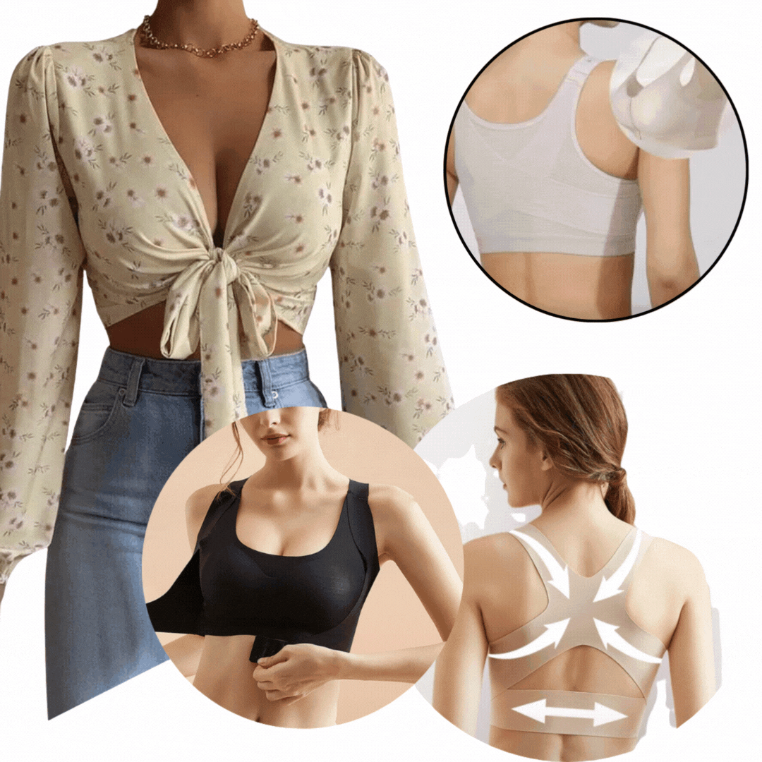 Damen Sport-BH mit Haltungskorrektur, Push-up Effekt & Vorderverschluss. Bequem & atmungsaktiv für Sport und Alltag.
