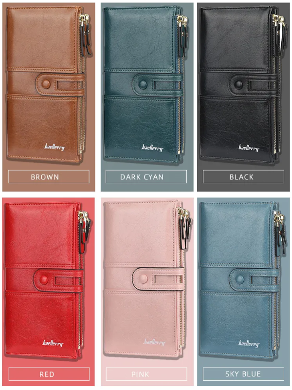 Langes Damen Wallet mit Doppelreißverschluss, elegantes Design, viel Stauraum, auch als Clutch.
