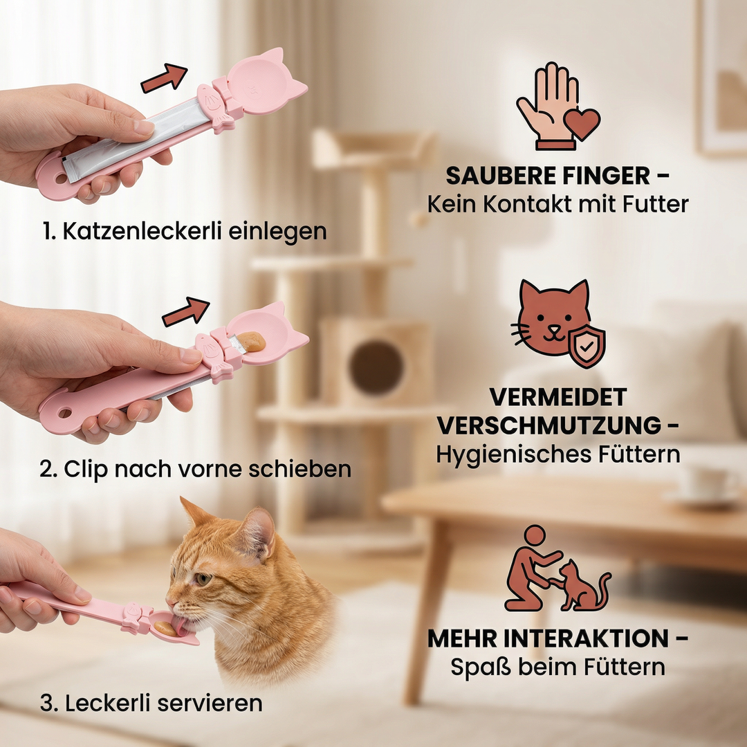 Langgriffiger Löffel zum hygienischen Servieren von Katzen-Nassfutter & Snacks. Praktische Futterhilfe für Haustiere.