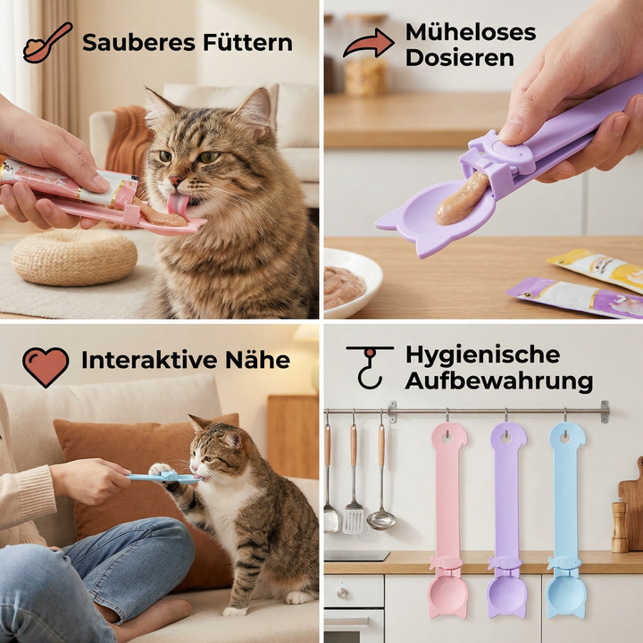Hygienischer Katzenfutterlöffel mit extra langem Griff erleichtert die Nassfutter-Fütterung und das Portionieren von Snacks.