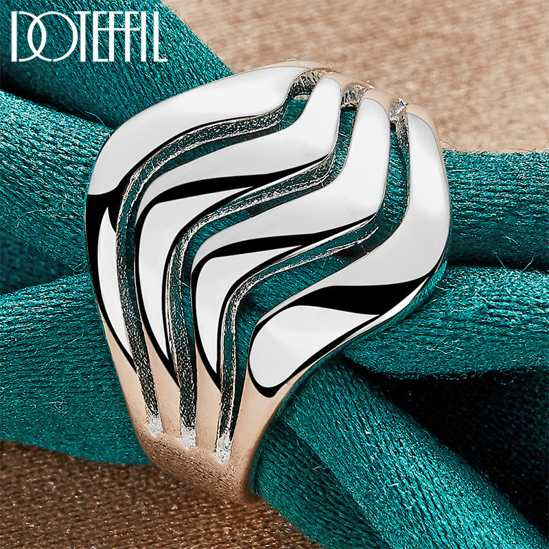 Unisex vierzeiliger glatter Ring aus Sterlingsilber, eleganter moderner Silberring.