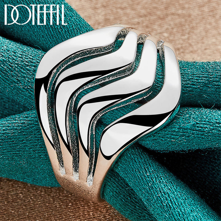 Unisex vierzeiliger glatter Ring aus Sterlingsilber, eleganter moderner Silberring.