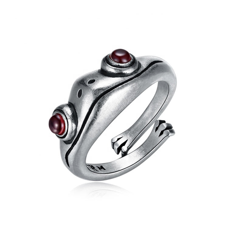 Unisex Frosch Ring aus 925er Sterlingsilber, detailliertes Tierdesign, verstellbarer Silberschmuck.