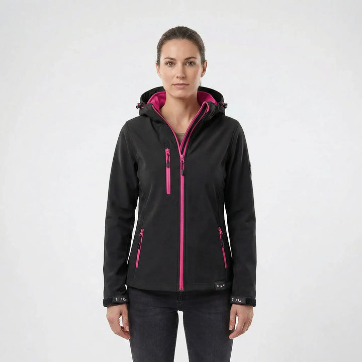 Robuste Damen Kapuzen-Softshelljacke, verstellbar, perfekter Wetterschutz für jede Jahreszeit.