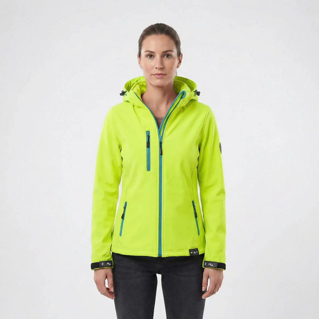 Vielseitige Damen Softshelljacke mit Kapuze, wasserabweisend – ideal für Sport, Outdoor, Freizeit.