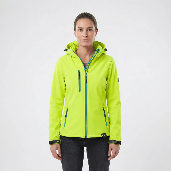 Vielseitige Damen Softshelljacke mit Kapuze, wasserabweisend – ideal für Sport, Outdoor, Freizeit.