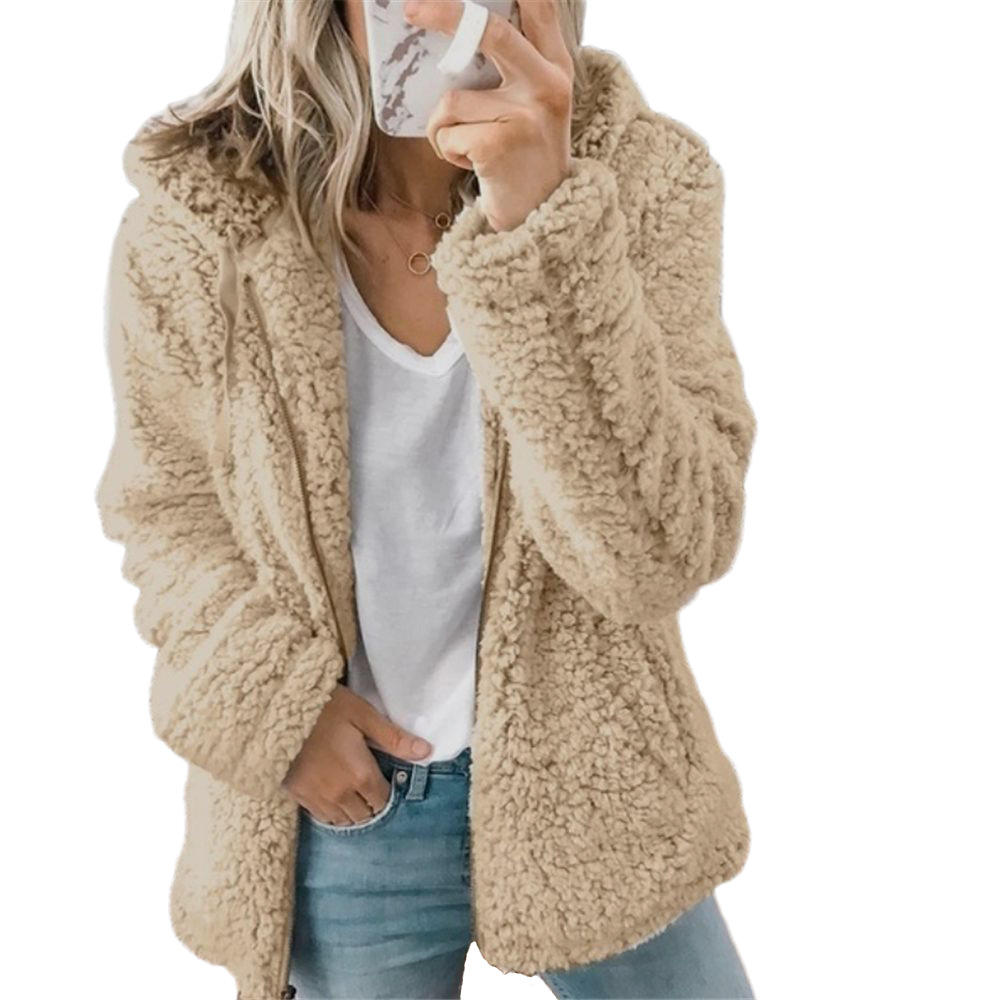 Modischer Damen Teddy-Mantel mit Reißverschluss & praktischen Taschen. Eleganter, warmer Wintermantel für Frauen.