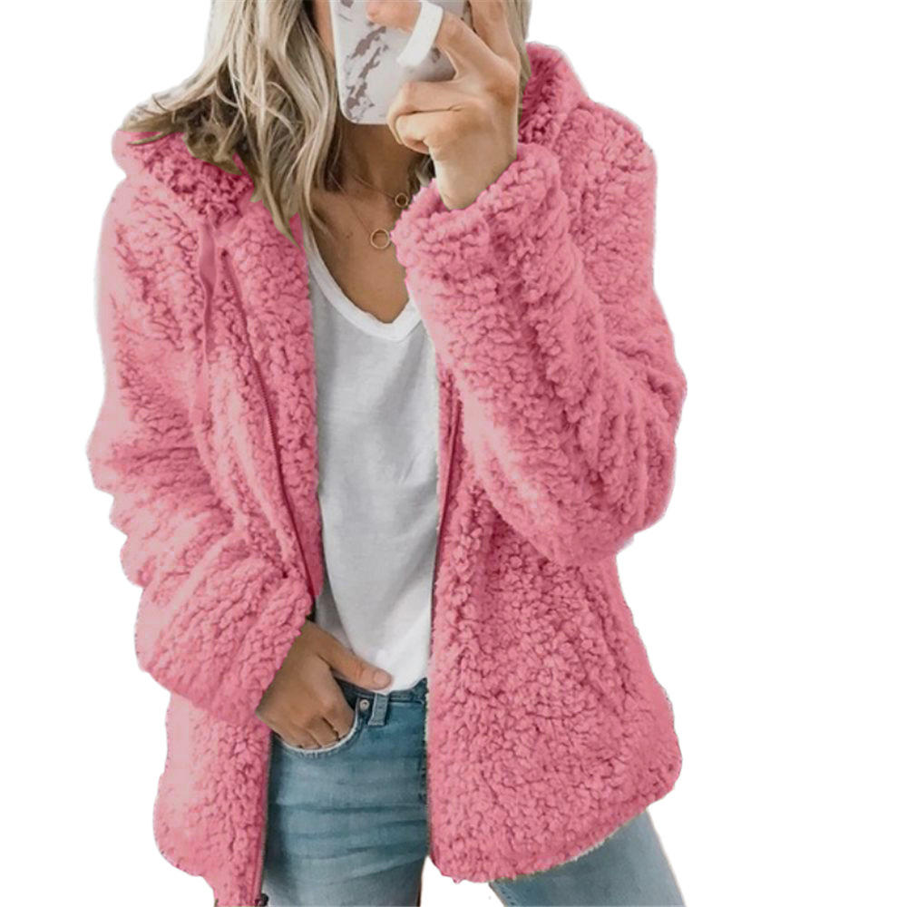 Eleganter Damen Teddy-Mantel für Winter & Herbst, kuschelig warm. Modische Oberbekleidung mit Reißverschluss.