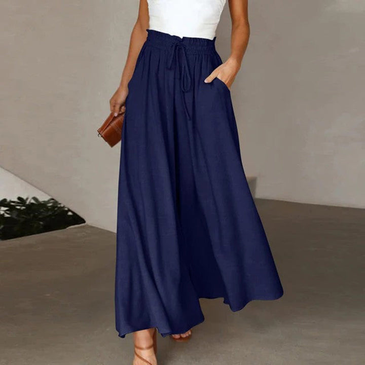 Damen Wide Leg Hose mit hoher Taille und elastischem Bund. Bequeme Palazzohose für Frauen.