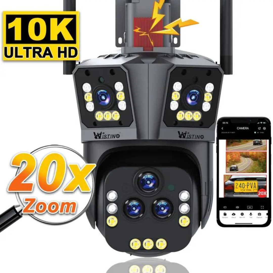 Hochauflösende 20MP Überwachungskamera mit WLAN, 20x Zoom, Nachtsicht & Smart-Home-Integration.