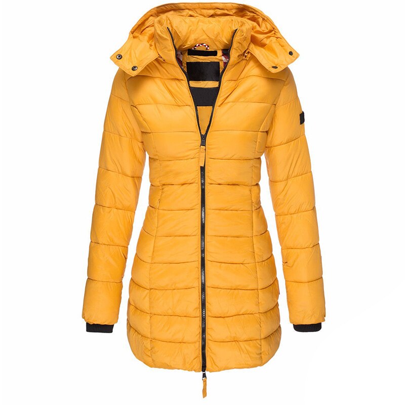Warme Damen Winterjacke mit Daunenfüllung & Kapuze, ideal für kalte Herbst- & Wintertage.