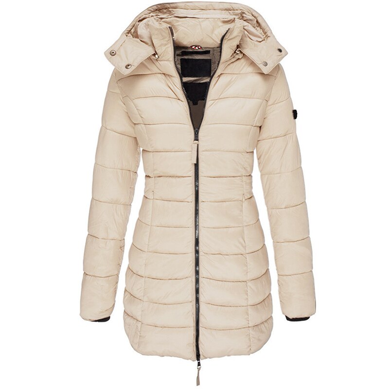 Modische Damen Freizeit-Daunenjacke mit Reißverschluss & Kapuze für stilvolle Outdoor-Looks.