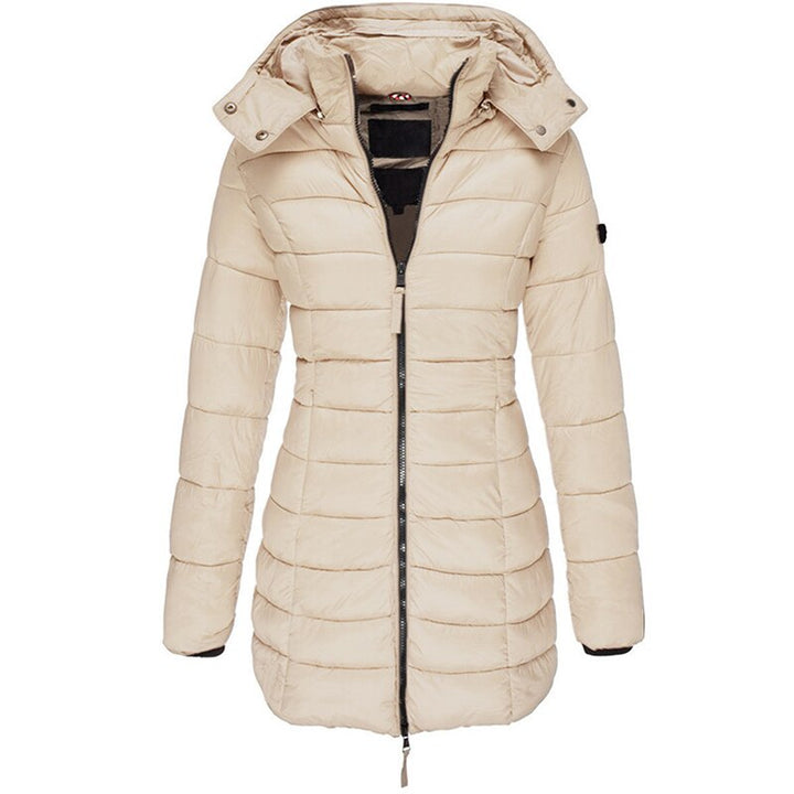 Modische Damen Freizeit-Daunenjacke mit Reißverschluss & Kapuze für stilvolle Outdoor-Looks.