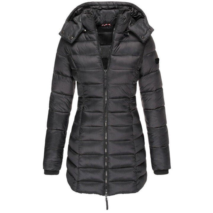 Elegante Damen Daunen-Winterjacke mit praktischer Kapuze & durchgehendem Reißverschluss.
