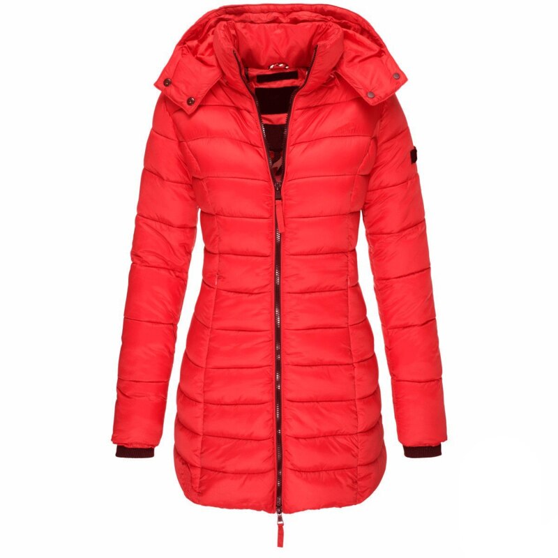 Vielseitige Damen Herbst- & Winterjacke: Daunenjacke mit Kapuze & Reißverschluss für Outdoor & Freizeit.