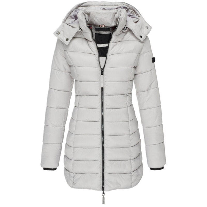 Damen Kapuzen-Daunenjacke mit robustem Reißverschluss, für optimalen Schutz vor Kälte im Winter.