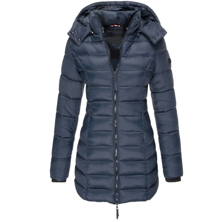 Stilvolle Damen Daunenjacke mit Kapuze & Reißverschluss für Herbst & Winter. Warm & bequem.