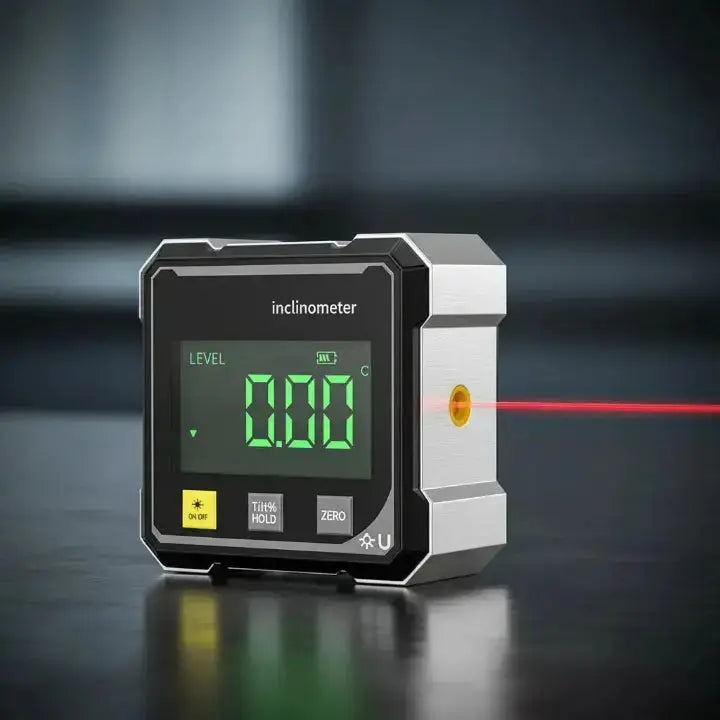 Vielseitiges digitales Werkzeug: Winkelmessgerät und Neigungsmesser mit Laser & Magnetfuß für Profis.