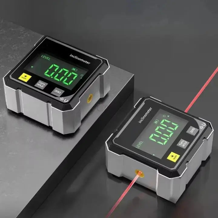 USB-aufladbares digitales Winkelmessgerät mit Laser & Magnetfuß für genaue Messungen und präzises Ausrichten.