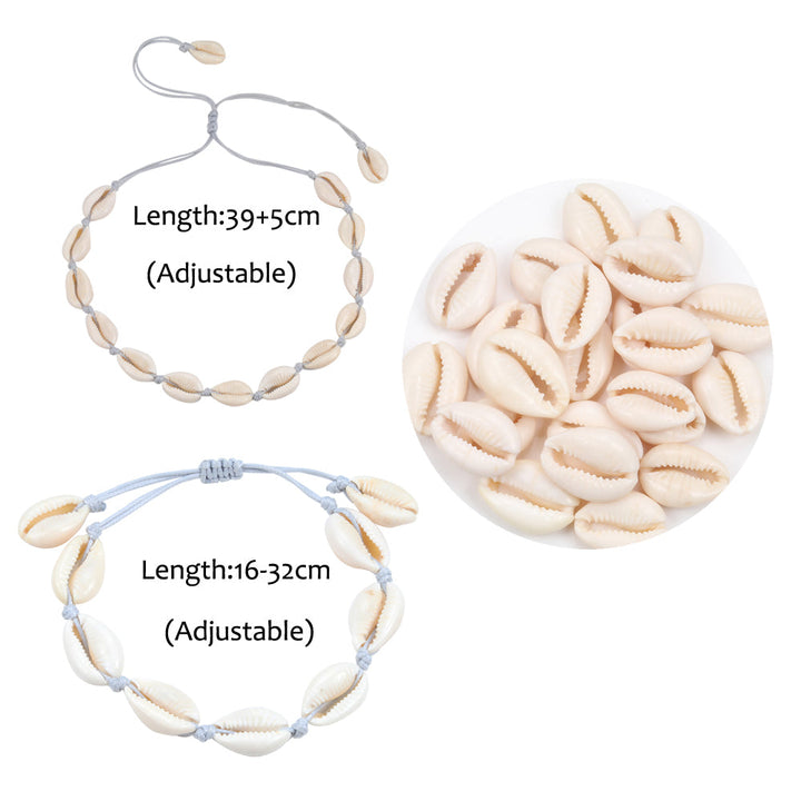Trendiges Muschelhalskette & Armband Set als Geschenk. Unisex Sommerschmuck im Boho Strand-Stil. Maritimes Accessoire.
