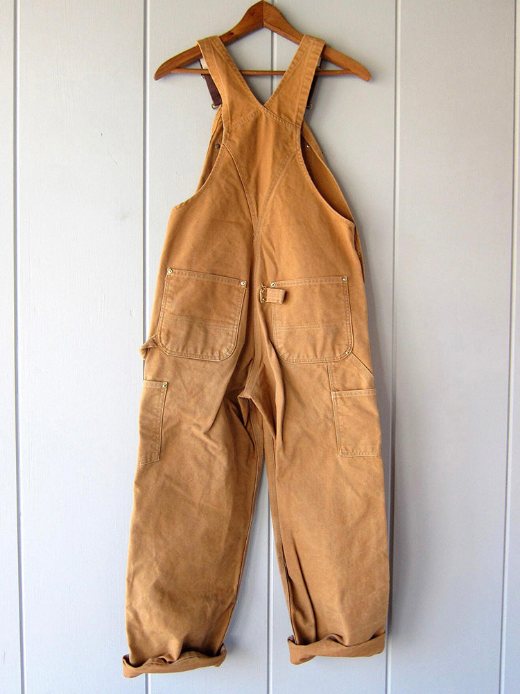 Grüne Damen Vintage Latzhose, bequemer Overall mit verstellbaren Trägern, ideal für lässige Freizeit-Outfits.