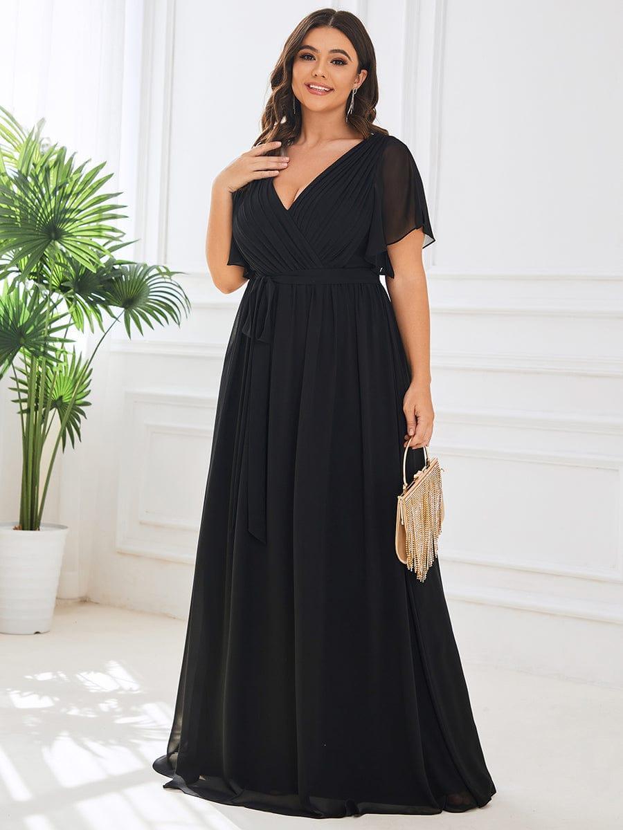 Mintgrünes Maxikleid A-Linie, elegant, V-Ausschnitt & Flügelärmel, für Abendmode.