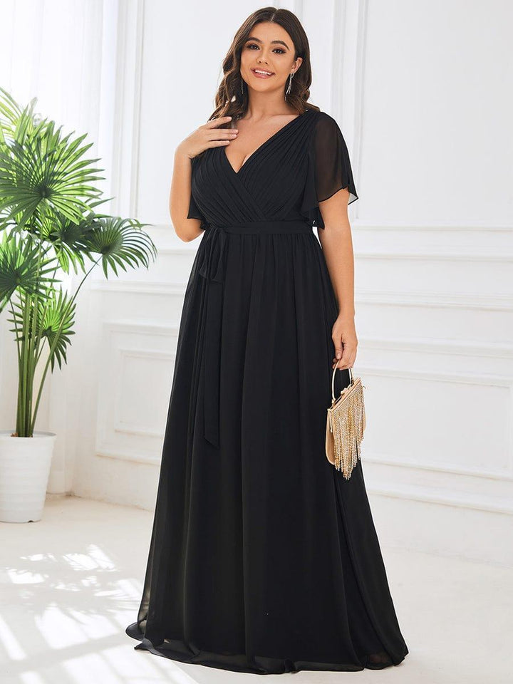 Mintgrünes Maxikleid A-Linie, elegant, V-Ausschnitt & Flügelärmel, für Abendmode.