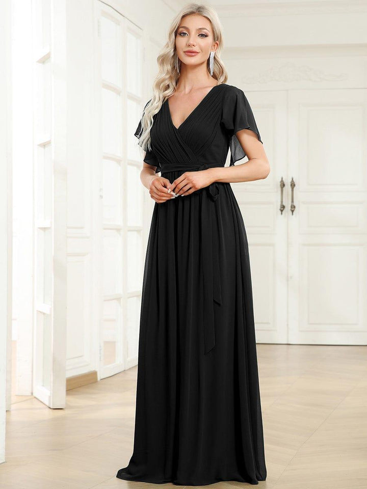 Festliches mintgrünes Damenkleid A-Linie, Maxilänge, V-Ausschnitt, für Brautjungfern.