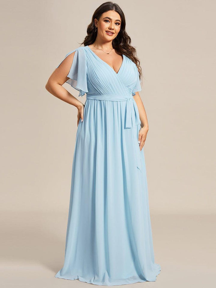 Mintgrünes Maxikleid A-Linie, elegant, V-Ausschnitt, für Hochzeiten & Abendmode.
