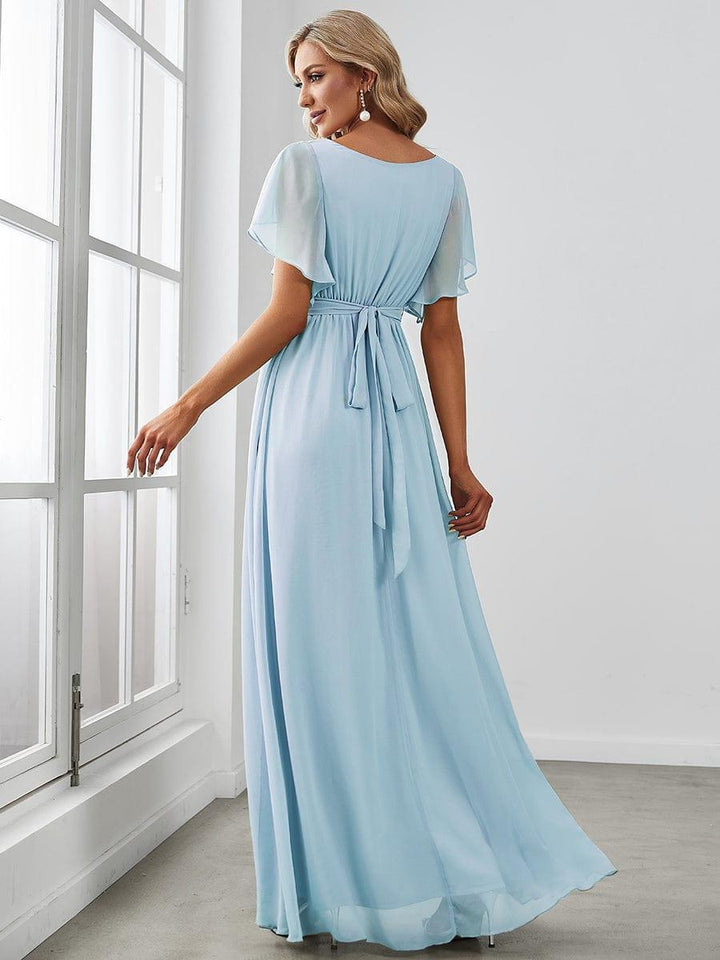 Stilvolles mintgrünes Maxikleid A-Linie, V-Ausschnitt, für festliche Anlässe.