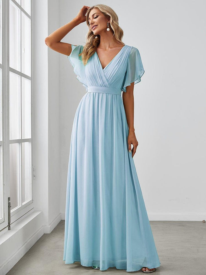 Festliches mintgrünes Damen Abendkleid A-Linie, Maxilänge, für Hochzeiten.