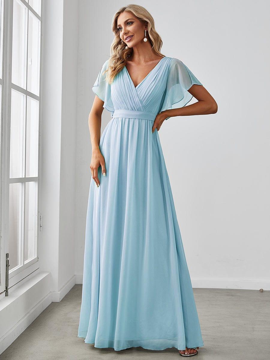 Mintgrünes Abendkleid A-Linie mit Flügelärmeln, elegant für Hochzeitsgäste.