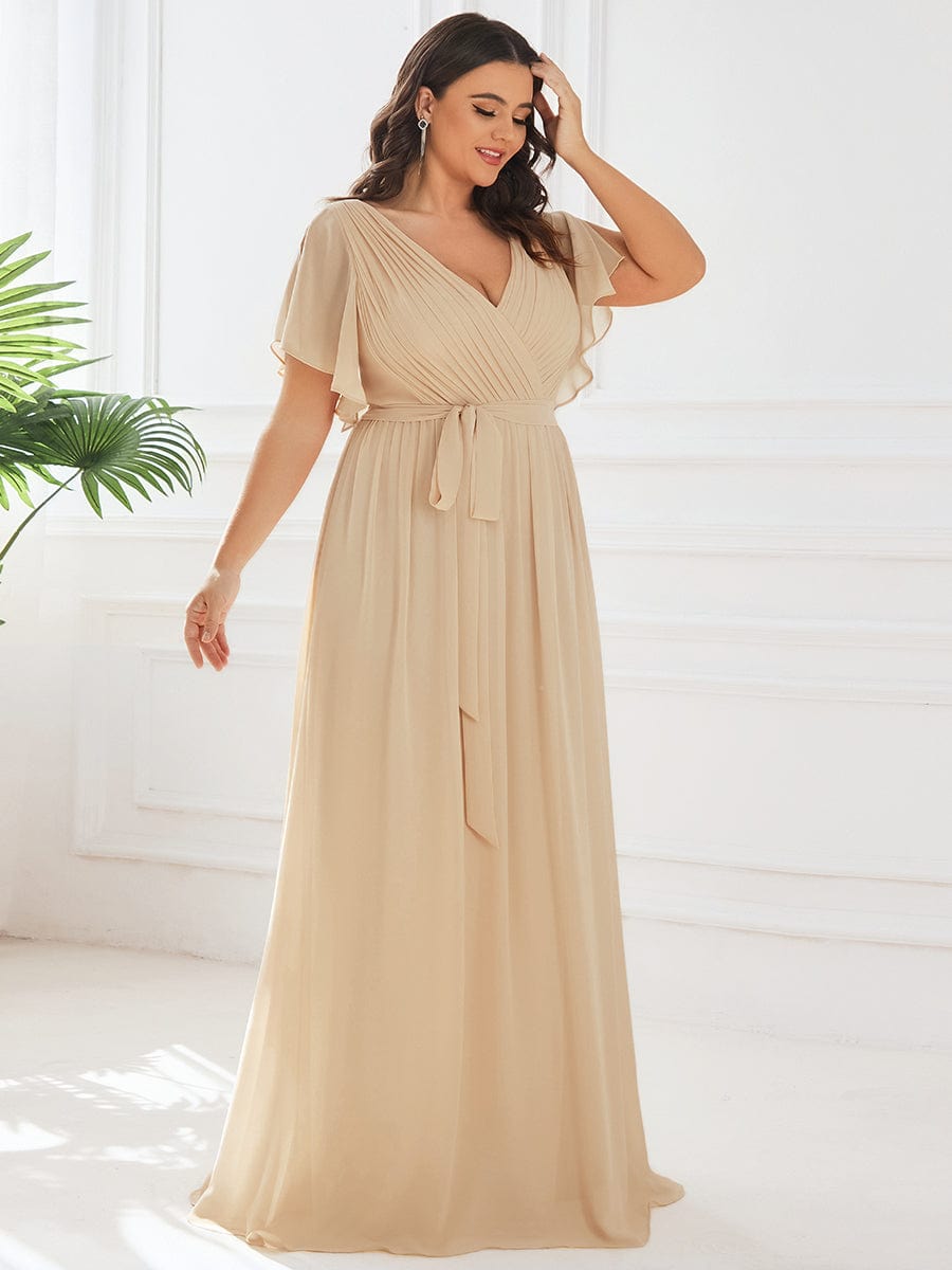 Schwarzes Damen A-Linie Maxikleid, festlich, V-Ausschnitt & Flügelärmel.