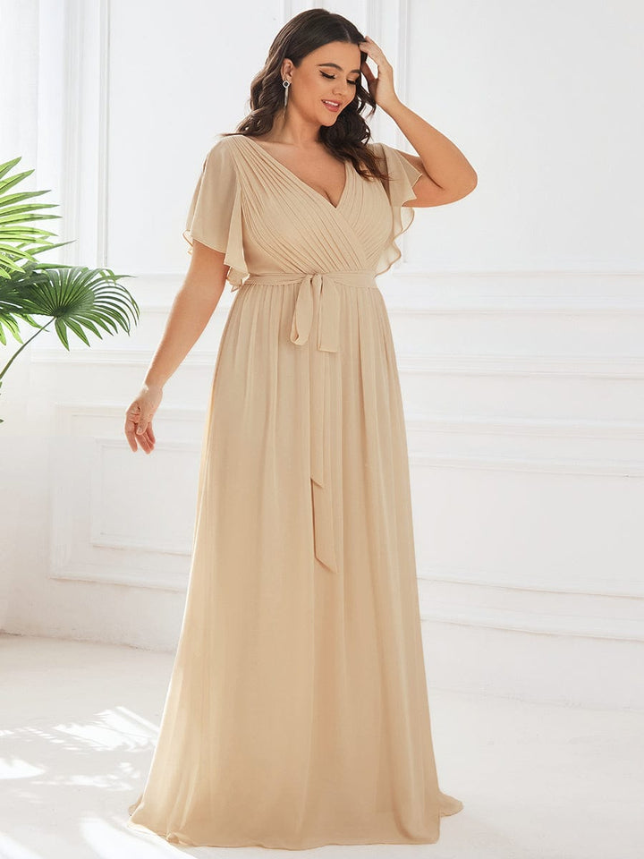 Schwarzes Damen A-Linie Maxikleid, festlich, V-Ausschnitt & Flügelärmel.