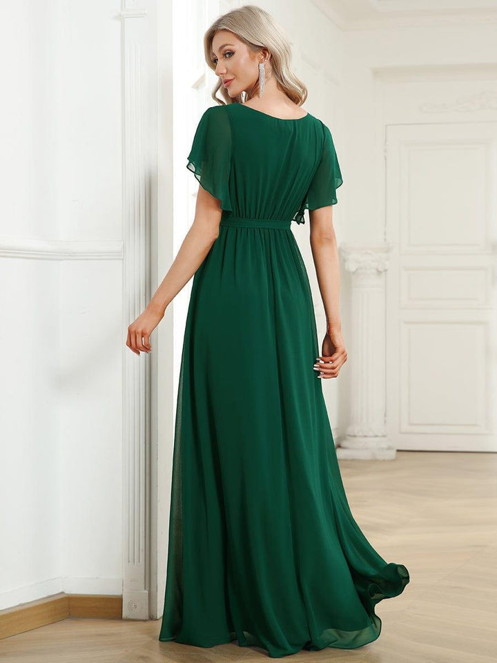 Elegantes mintgrünes A-Linie Abendkleid, Maxilänge, Flügelärmel, für Brautjungfern.