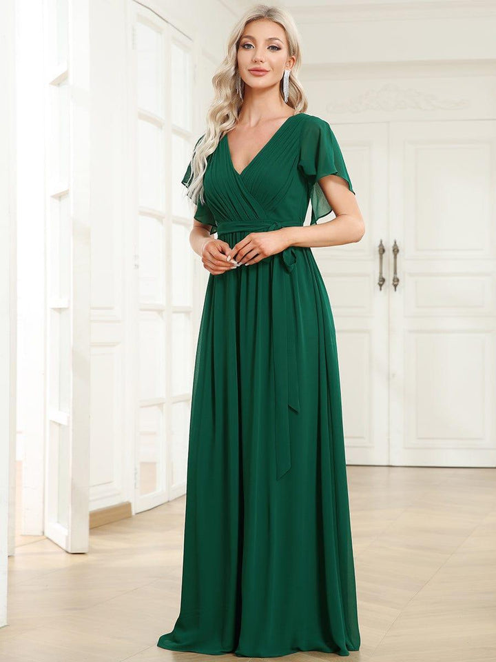 Mintgrünes Damen Abendkleid A-Linie, festlich, V-Ausschnitt, für Gala & Hochzeiten.