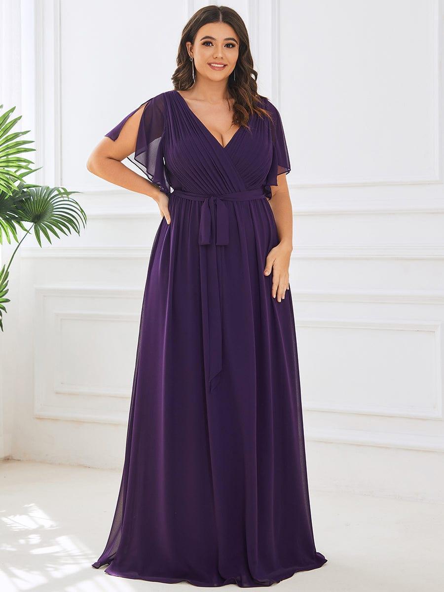 Mintgrünes Damen A-Linie Maxikleid, festlich, V-Ausschnitt & Flügelärmel.