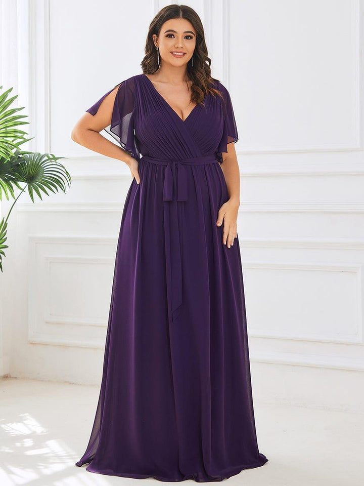 Mintgrünes Damen A-Linie Maxikleid, festlich, V-Ausschnitt & Flügelärmel.