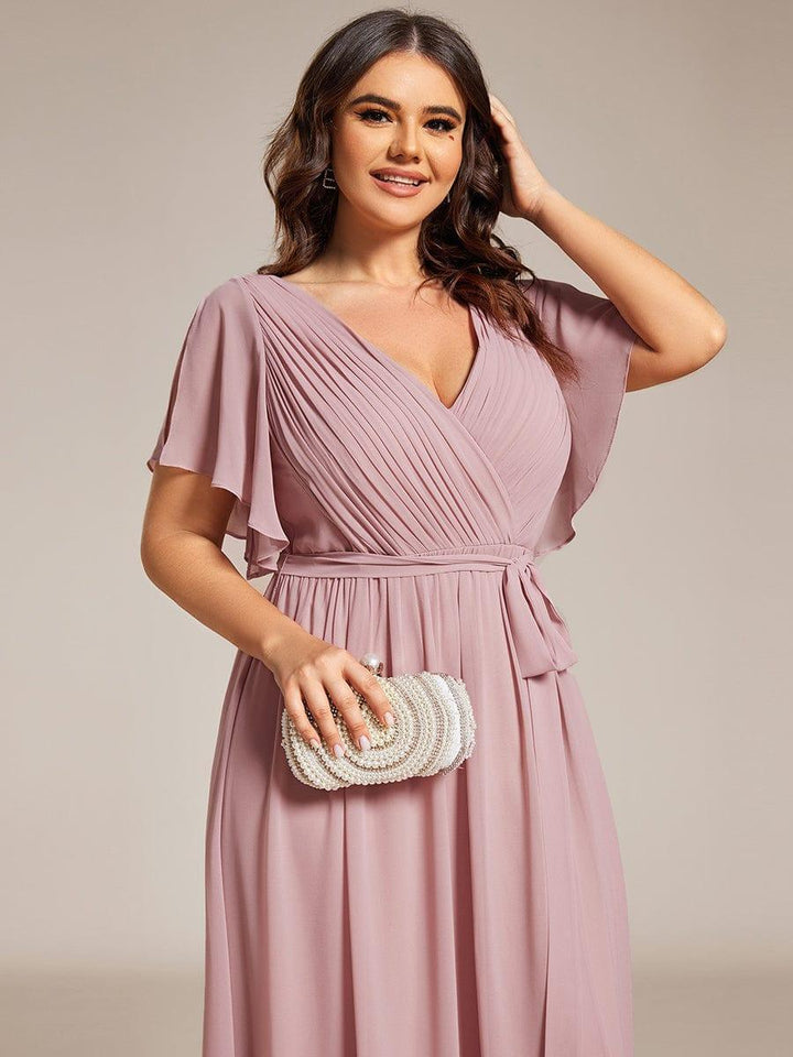 Festliches mintgrünes Damen Abendkleid A-Linie, V-Ausschnitt, für Hochzeiten & Abendmode.