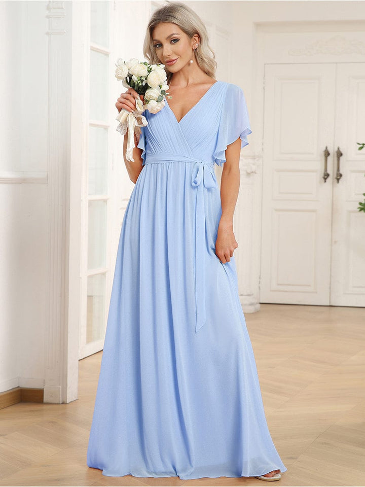 Elegantes schwarzes Abendkleid A-Linie, Flügelärmel, für Hochzeitsgäste & Brautjungfern.