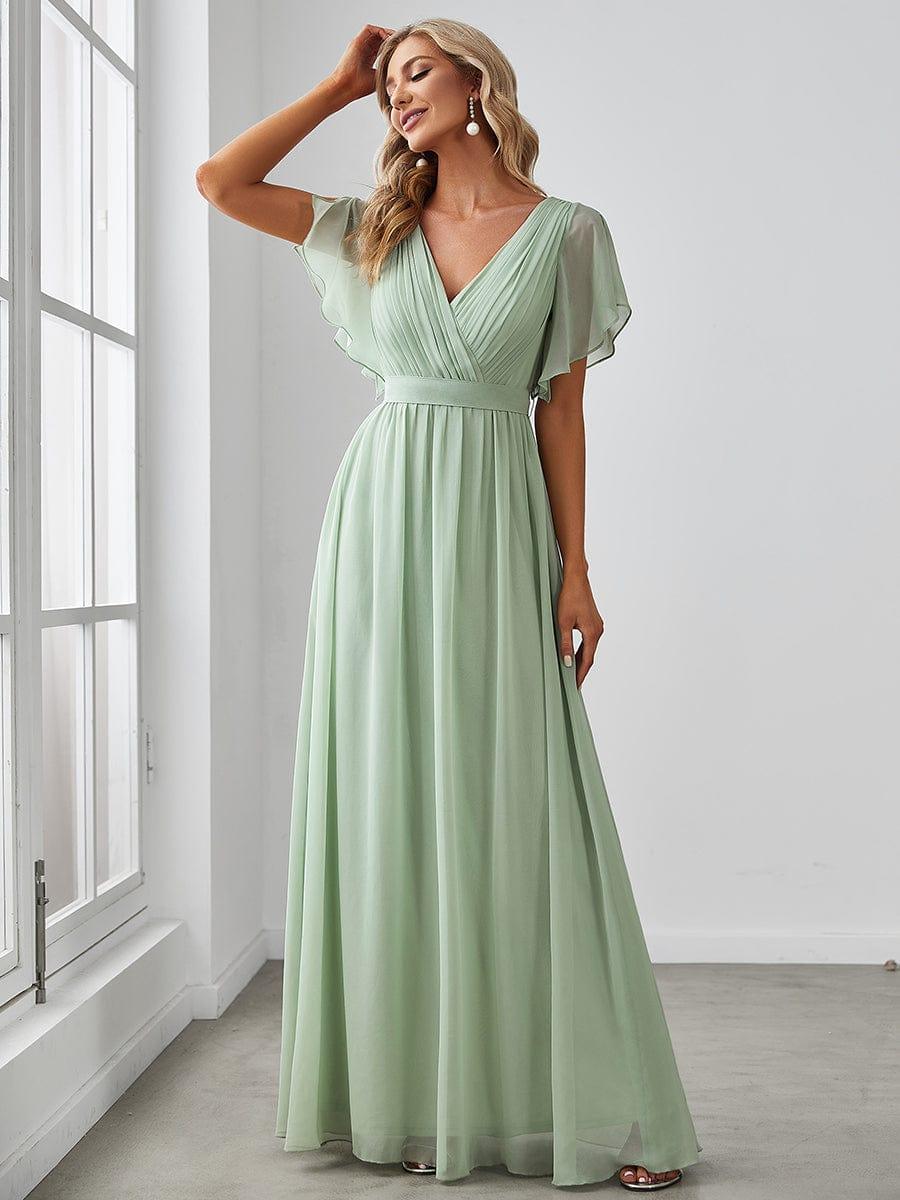 Festliches mintgrünes A-Linie Damen Maxikleid, V-Ausschnitt, für Gala & Brautjungfern.