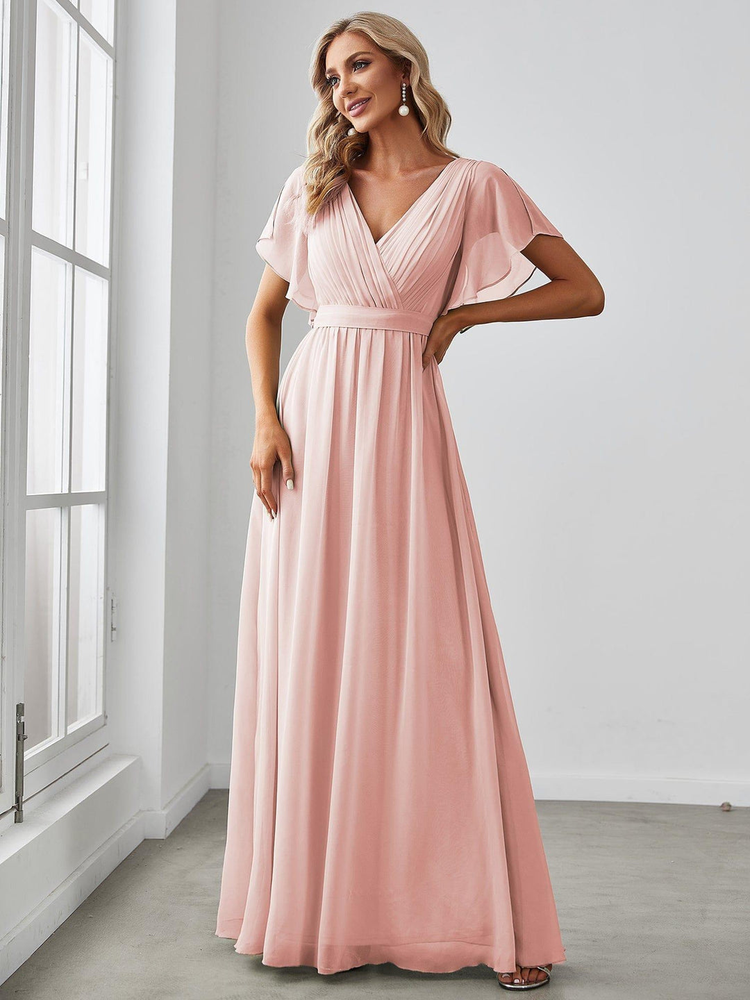 Mintgrünes Damen A-Linie Maxikleid, festlich, V-Ausschnitt, für Abendmode.