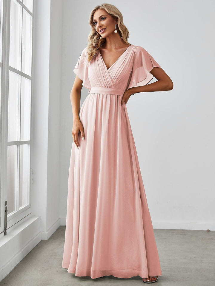 Mintgrünes Damen A-Linie Maxikleid, festlich, V-Ausschnitt, für Abendmode.