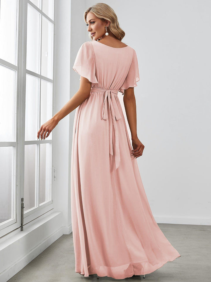 Elegantes mintgrünes Abendkleid A-Linie, Flügelärmel, für Hochzeitsgäste & Brautjungfern.